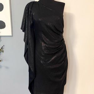 St. John Knit One Shoulder Ruffle Sequin Cocktail Dress Sz. 2 $1495+tax